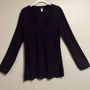 Blue Lemon Eggplant Deep V Neck Modal Cotton Made In Italy Babydoll Tunic Size L